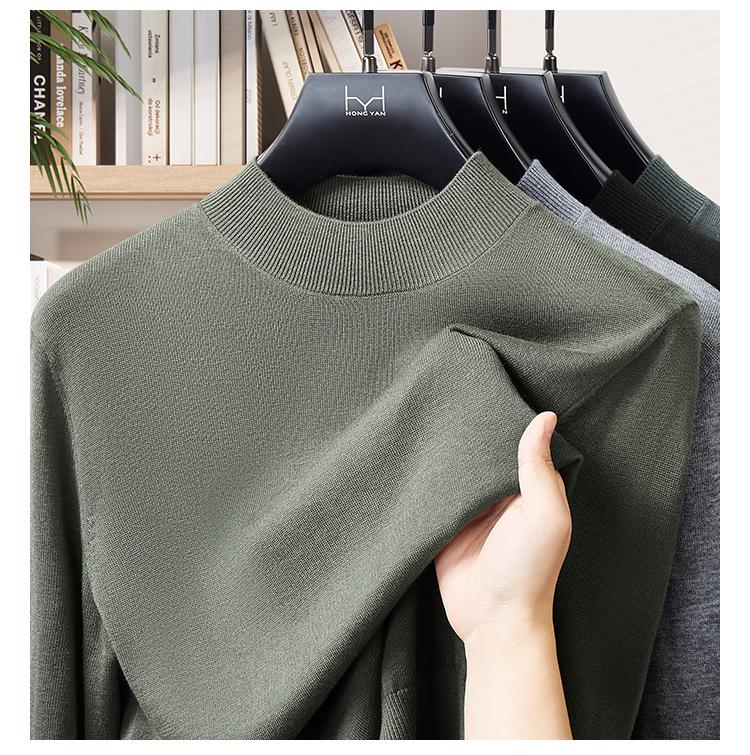 Men's Stand-Up Collar Wool Blend Sweater - Warm, Basic Style for Autumn/Winter