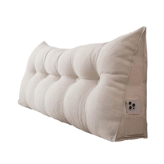 Headboard Pillow with Side Pocket Linen Triangular Headboard Wedge Cushion Bed Bolster Cushion for Shoulder Back Waist Support Dorm Home Bedroom