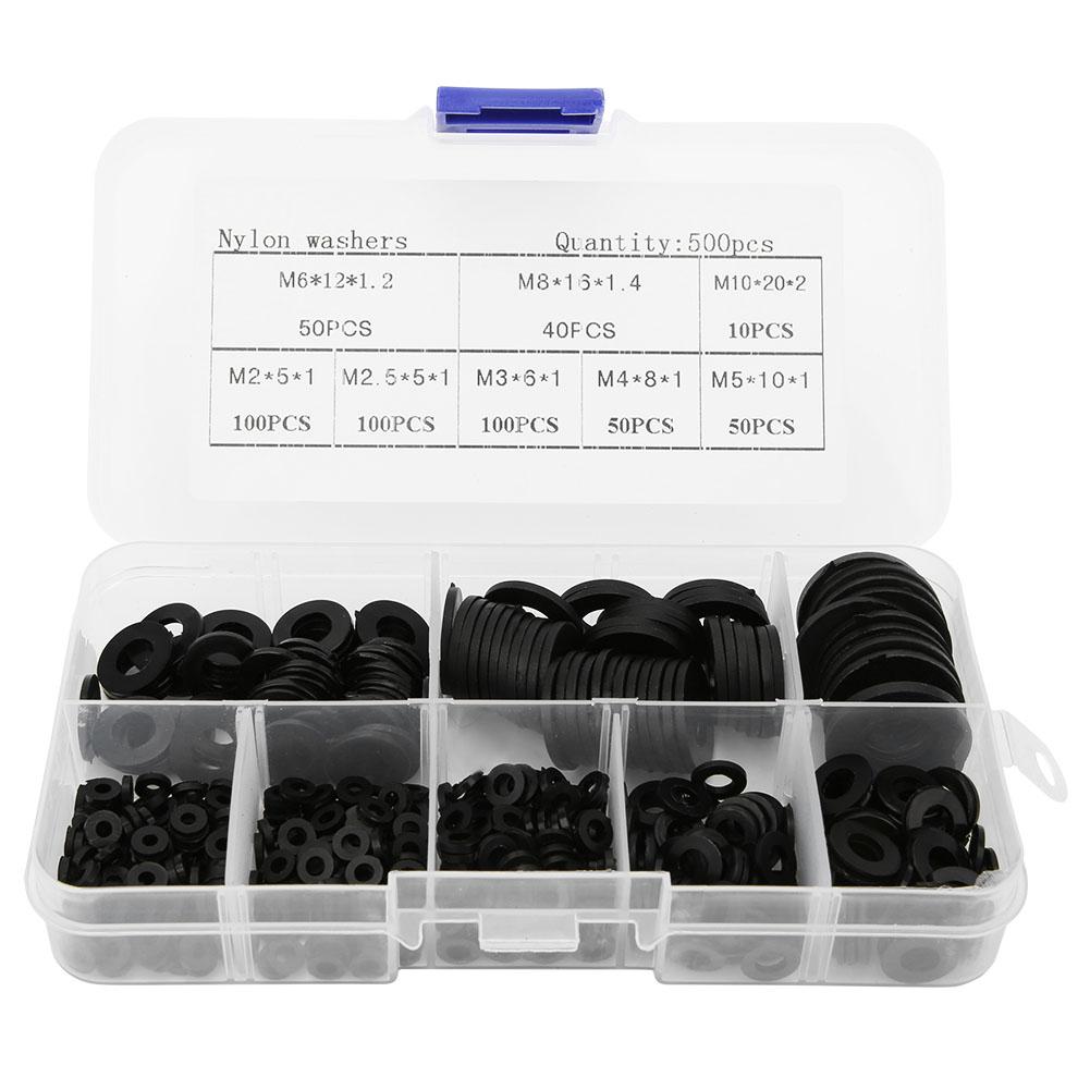 500 pièces Celsiusbox Jeu de Rondelles en Nylon M2 M2.5 M3 M4 M5 M6 M8 M10 Fixations Matériel Accessoires
