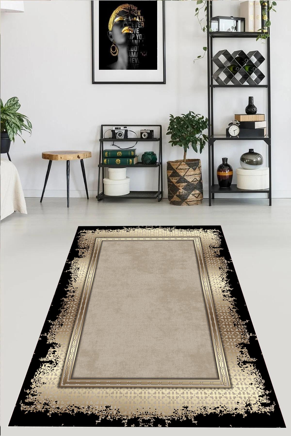

YTRHOME Home Modern PL1010-1 Нескользящая точечная основа с цифровой печатью нового поколения для гостиной, кухни, прихожей, ковра и напольного коврика 50 x 80 чёрный/серый