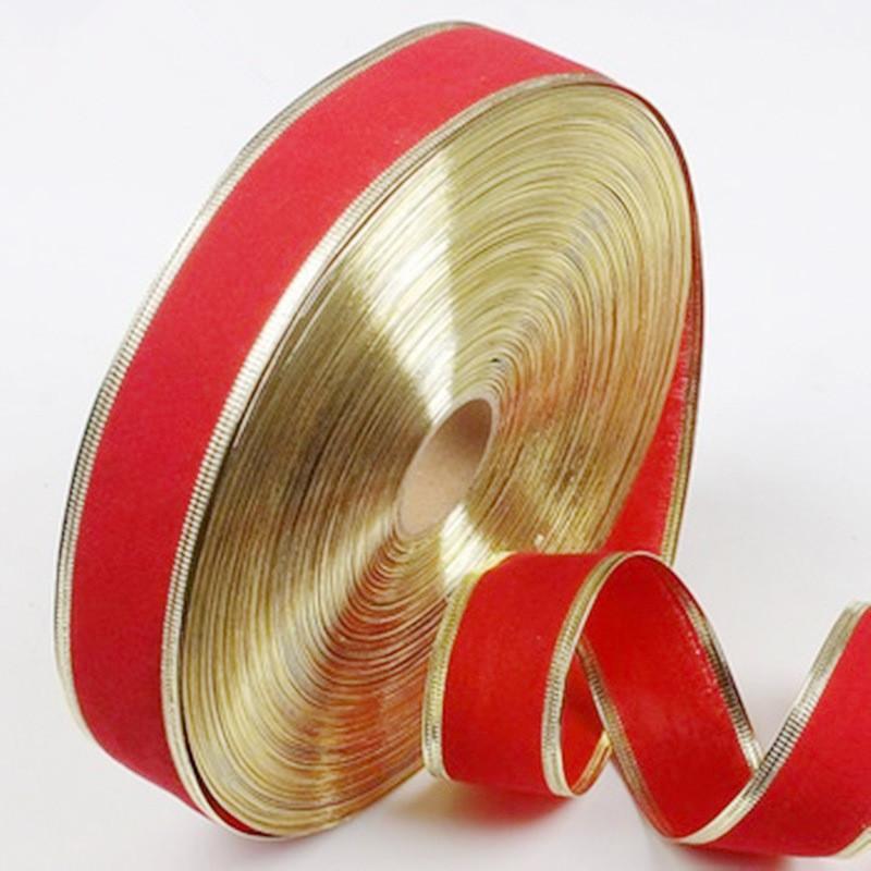 

Yard 100 Luxurious Christmas Ribbon In Red Velvet With Gold Trim For Diy Crafts