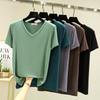 Women's Short-Sleeve Modal V-Neck White Ice Silk Loose T-Shirt