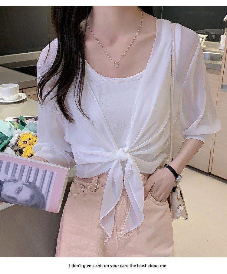 

Летняя шифоновая юбка на подтяжках с шалью и солнцезащитным кардиганом One Size белый