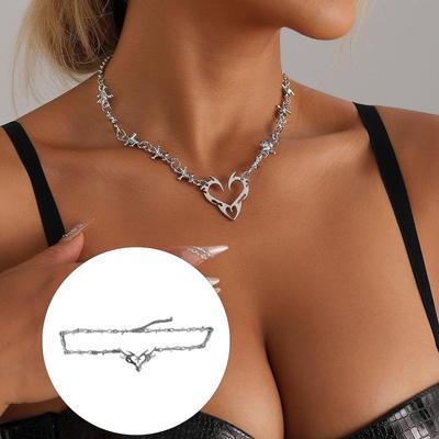 Hip Hop Subculture Inspired Heart Hollow Necklace Adorned Thorn Flame Detail For Standout Look Various Occasions