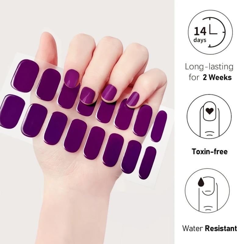 16Tips Transparent Semi Cured Gel Nail Patch Strips Pure Color UV/LED Baking Lamp Gel Nail Polish Wraps Full Cover Gel Sticker