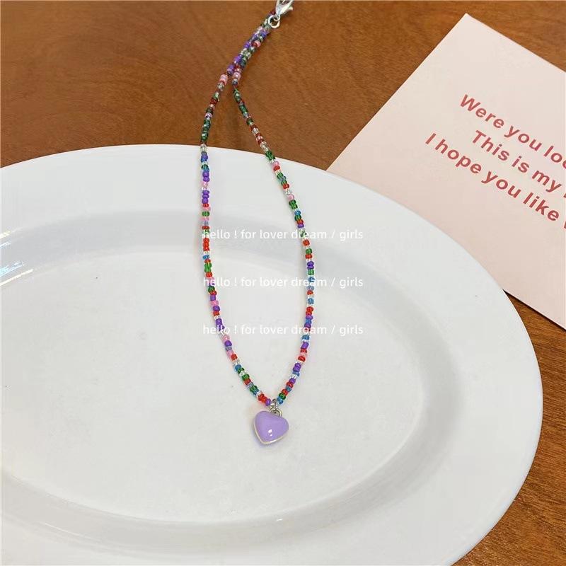 New Versatile Mori Candy Color Love Rice Bead Necklace Beaded Girl Sweet Temperament Clavicle Chain Woman
