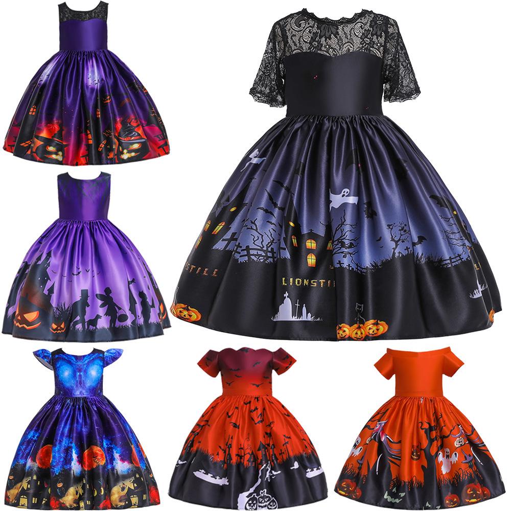 Kids' Halloween Witch Cosplay Cartoon Print Dress