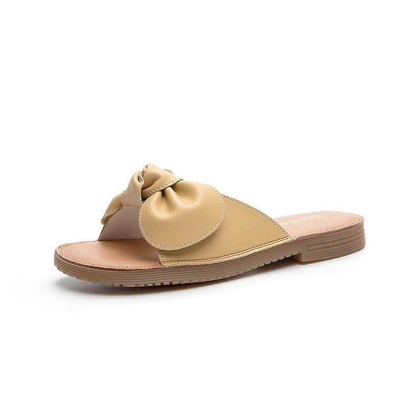Women s Genuine Leather Bow Knot Flip-Flop Sandals - Soft Transparent Rubber Sole for Summer Outdoor Wear 40