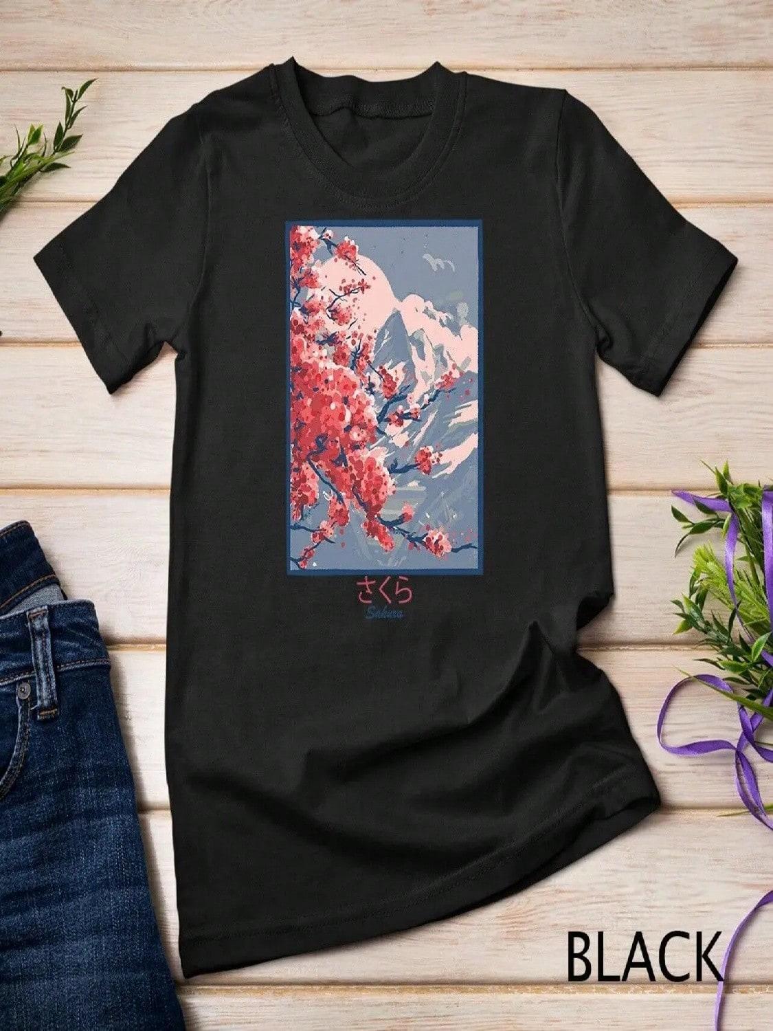 Cherry Blossom Sakura Mountains T Shirt S