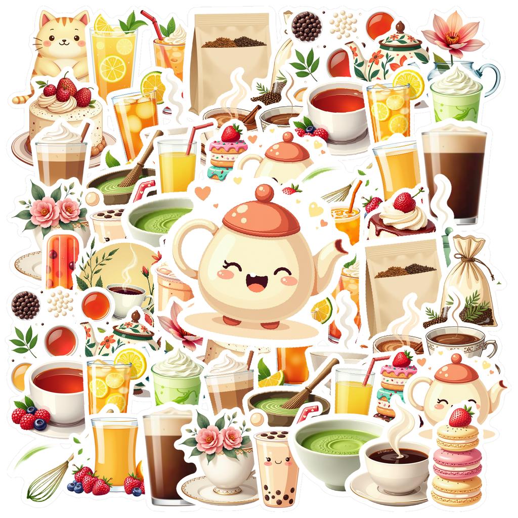 35-70pcs Beverage Dessert Stickers Aesthetic Decals Decoration Phone Luggage Water Bottle Graffiti Sticker School Supplies