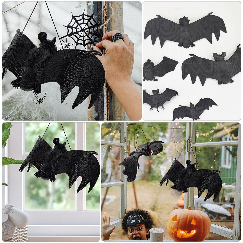 5 Stück Lebensechte Fledermaus-Attrappe Halloween-Dekoration Horrorhaus Hängende Requisiten Halloween-Party DIY-Ornament Weiches Fledermaus-Spielzeug