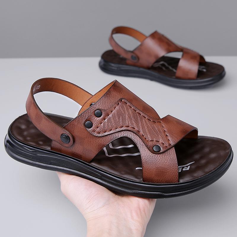 TUINANLE Sandales pour Homme Cuir PU Classique Romaines Homme Été Marche Plage Sandales Plates Chaussures pour Homme Baskets Sandalias Hombre Pantoufle Homme