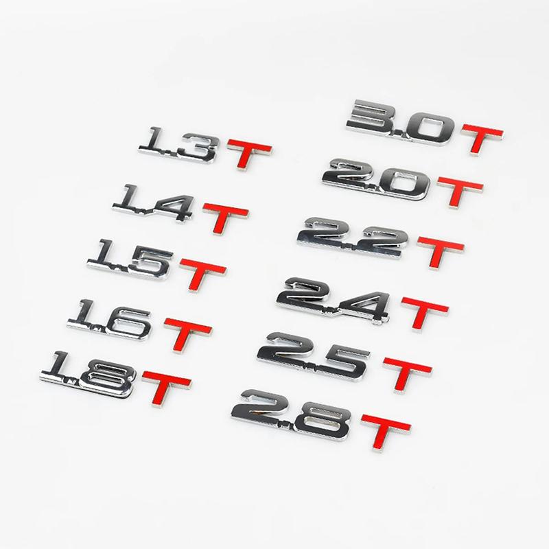 3D Metal Car Trunk Engine Displacement Emblem Badge Decal Stickers 1.3T 1.4T 1.5T 1.6T 1.8T 2.0T 2.2T 2.4T 2.5T 2.8T 3.0T Logo