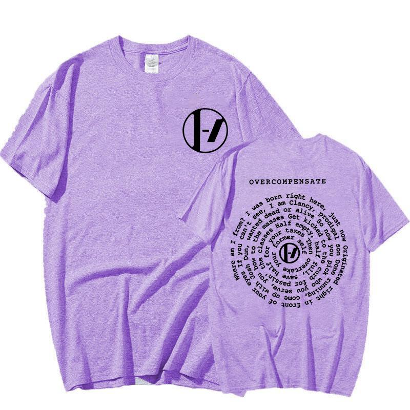 T-shirt con stampa del testo di Twenty One Pilots Overcompensate The Clancy World Tour 2025 Magliette Uomo Donna Moda Rock Hip Hop