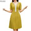 ZANZEA Women Splice V-Neck Summer Casual Short Sleeve Dress