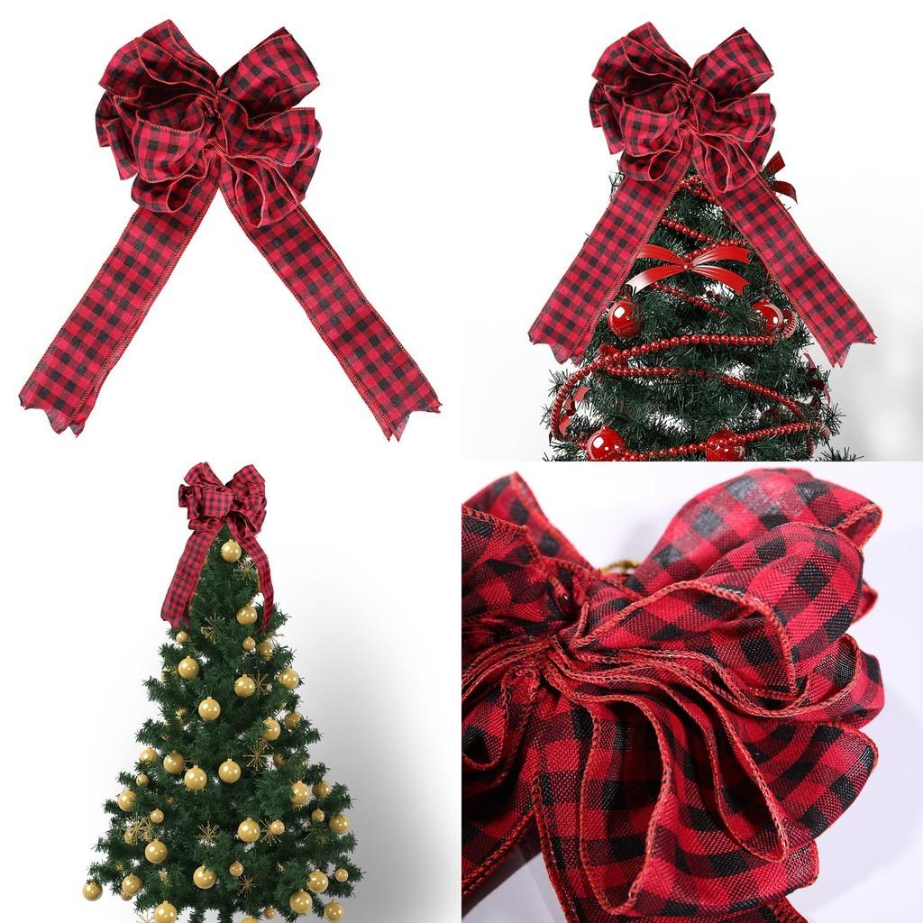 Red Unique Large And Black Checkered Christmas Tree Top Bow For Vibrant Celebrations Holiday