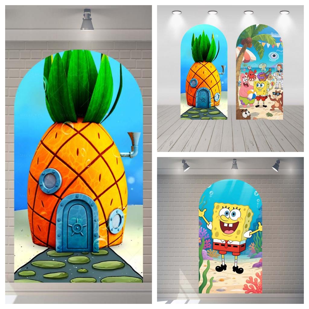 Cartoon Sponge Themed Photography Backdrop For Kids Baby Photo Shoot Studio Props Wall Cloth Decoration