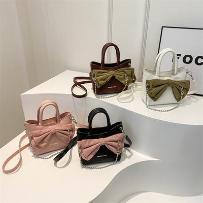 Bolsa de Ombro Texturizada Simples Feminina Bolsa de Mão com Corrente de Moda Laço Feminino Nova Bolsa de Balde da Primavera