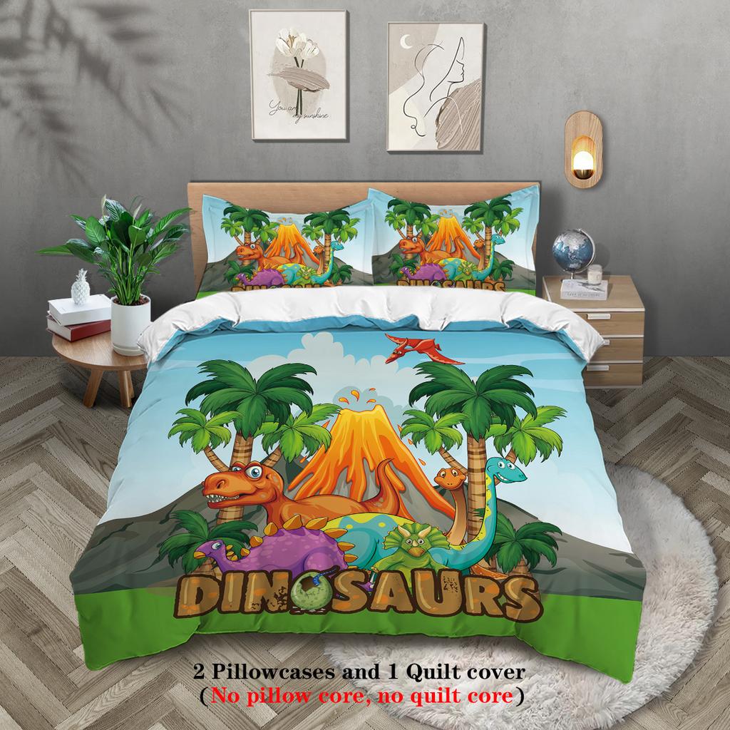 Zoo Duvet Cover Giraffe Lion Elephant Pattern Three-Piece Bedding Set