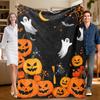 1 Piece Halloween-themed Black Flannel Blanket with Orange Pumpkins and Ghosts, Soft for Sofa, Bed, Office, All-season Use.