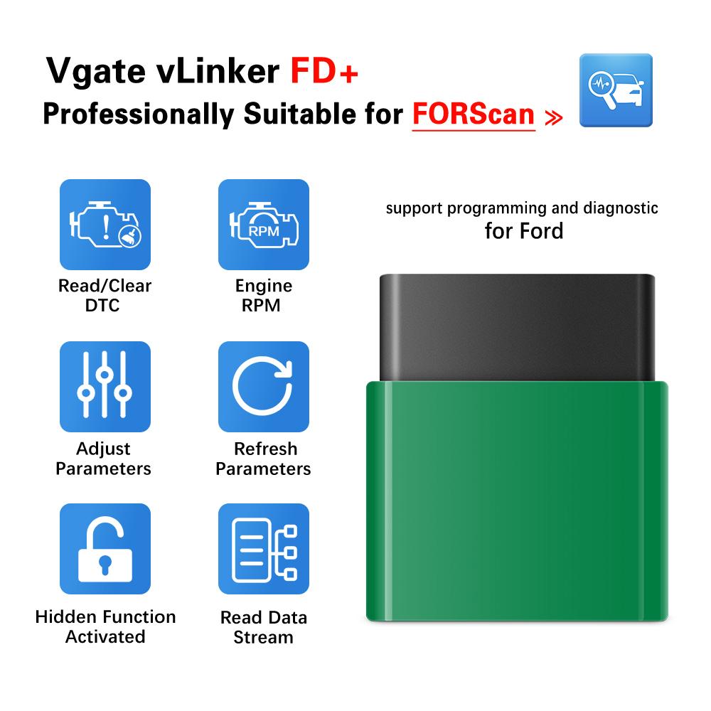 Vgate VLinker FD ELM327 FORScan Pre Ford wifi Bluetooth 4.0 Pre Android/IOS OBD2 Autodiagnostika Nástroj na auto OBD 2 Skener J2534
