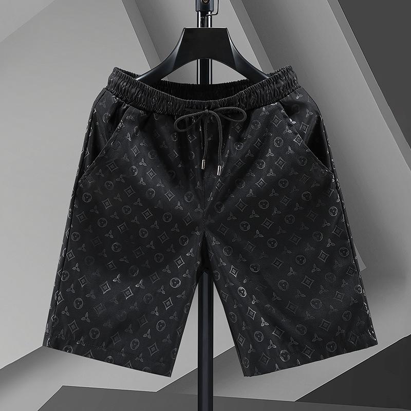 

Мужские летние шорты из ледяного шелка в уличном стиле с принтом, длиной до середины бедра, больших размеров 2XL [63-70 kg] чёрный