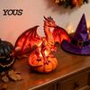 Seasonal Spooky Table Decoration Dragon Solar Garden Light, Halloween Night Resin Gothic Pumpkin Thanksgiving Home Interior Accents Statue,