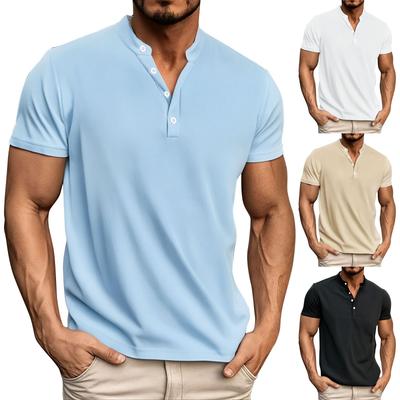 Tops de Verano para Hombre de Color Sólido con Cuello de Botón y Manga Corta Tops Casuales Holgados de Moda para Hombre