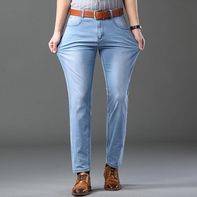 Летние новые тонкие джинсы мужские эластичные прямые повседневные узкие трендовые светлые брюки 28 светло-синий