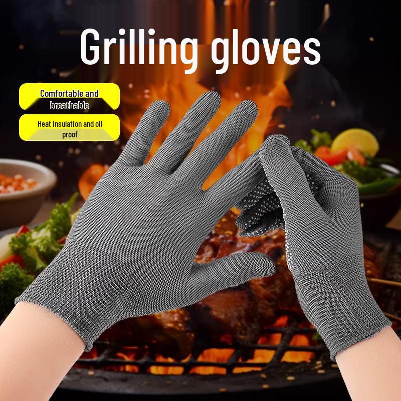 Fireproof Non-Slip BBQ & Cooking Gloves - Heat-Resistant & Anti-Scald for Grilling and Stir-Frying