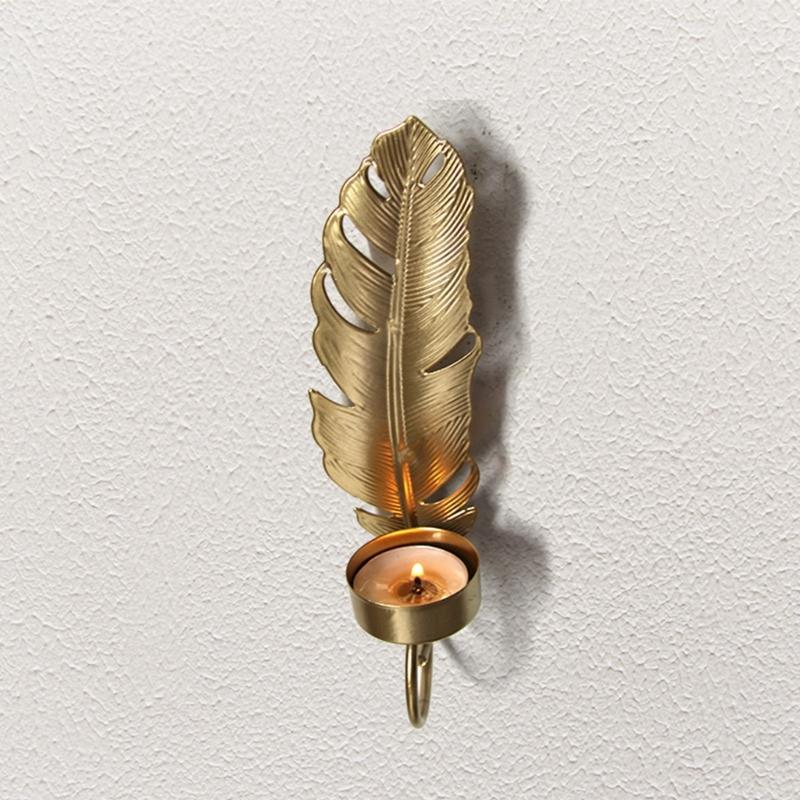Metal Leaf Candle Holder Candlestick Nordic Style Wall Decoration Metal Leaf Rack in Golden Color for Home & Party Gift