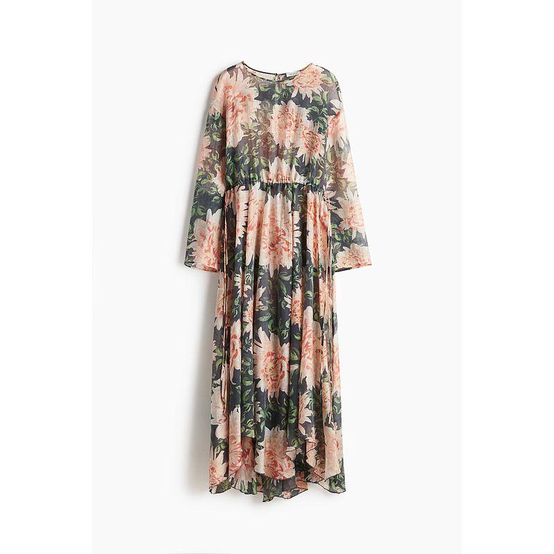 

HM Women clothes 2025 Summer New Drawstring Dress 1291708 Black/Florals 155/80(XS)