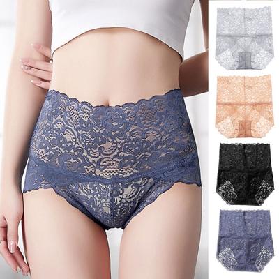 Women Panties High Waist Lace Thin Hollow Out See-through Flower Embroidery Elastic Soft Lady Underpants Underwear