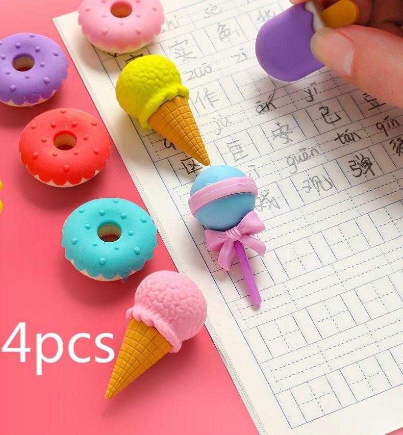 

МИНИ 4 штуки милый быстрый пончик-мороженое, сладкий горшочек, стиль конфетной еды, ластик для карандаша, студент D