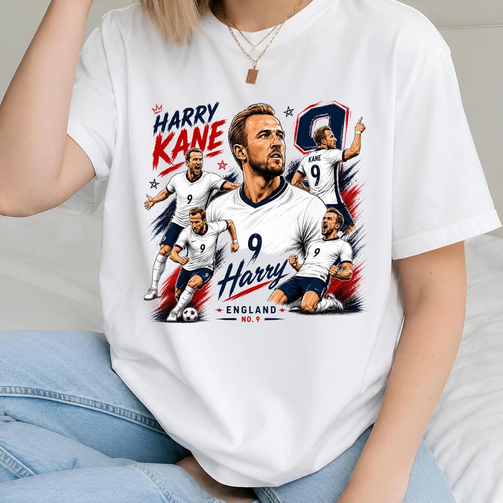 Harry Kane England No9 Vintage Collage Portrait T Shirt Retro Football Graphic Oversized Unisex Short Sleeve Tee Soccer Fan