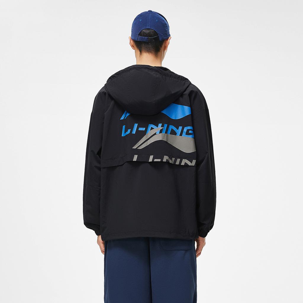 Li-Ning Ruffled Water-Repellent Logo Print Hooded Windbreaker Jacket Unisex Jackets Black AFDU899-1