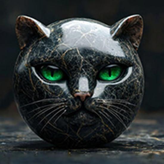 Black Cat Stone Marble Texture Cat Head Sculpture Hand-Carved Healing Stones Keepsake Gift for Cat Lovers Women Men
