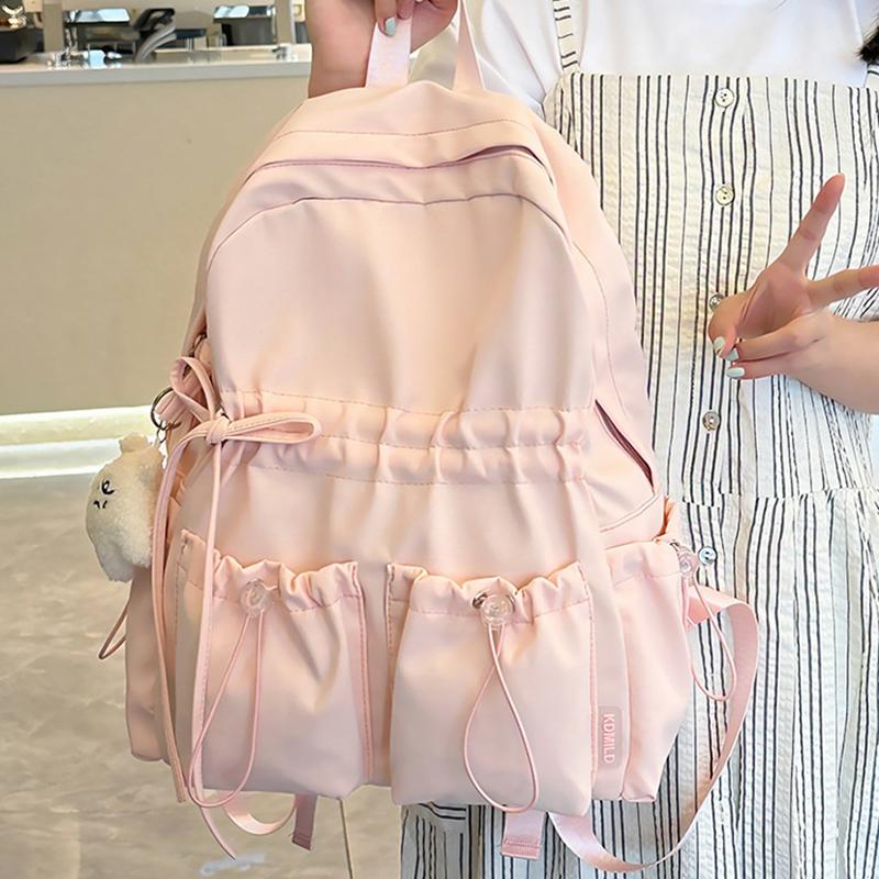 Minimalist Solid Bowknot Students Schoolbag Tutoring Bag Large Capacity Nylon Knapsack Waterproof Outdoor Travel Backpack Tote