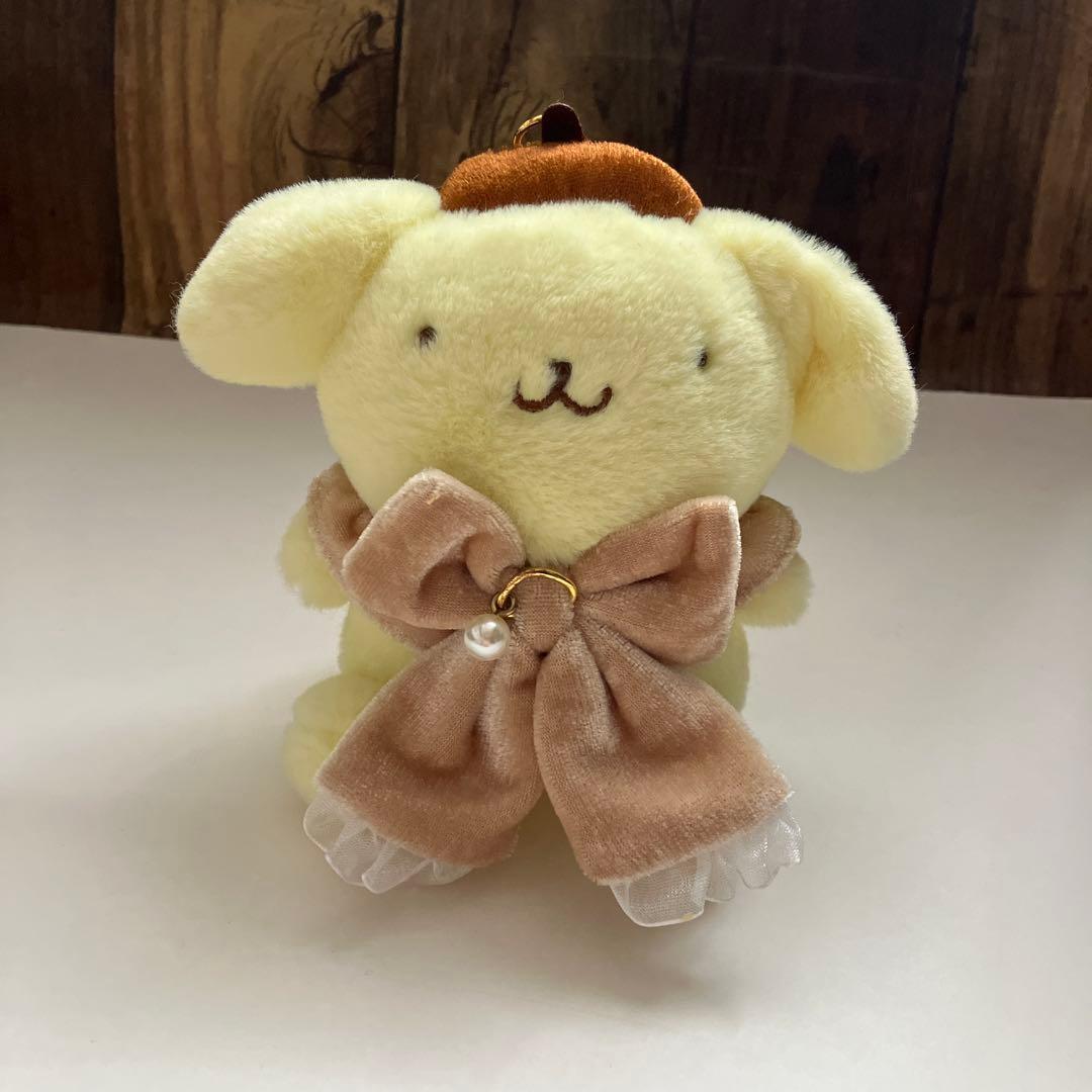 Sanrio Pompompurin Plush Toy Mascot Keychain Ribbon Cute