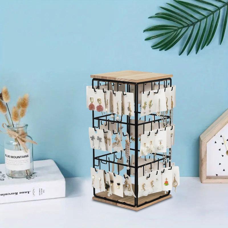 Vintage-Inspired 3-Tier Metal & Wood Jewelry Organizer - Adjustable Display Stand For Earrings, Necklaces, Bracelets