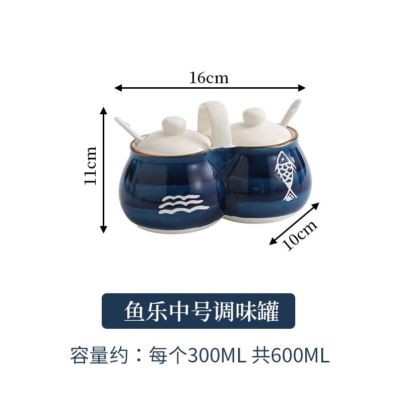 2-in-1 Ceramic Seasoning Jar Household Sauce Jar Salt Pepper Pepper Grain Distributor Kitchen Ceramic Seasoning Box Home