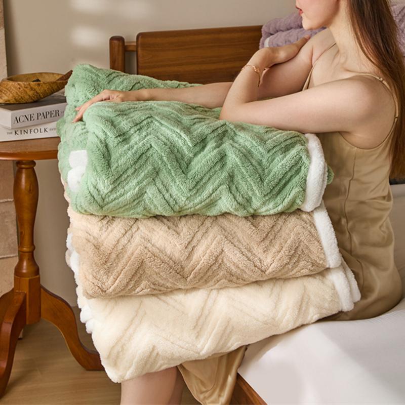 Striped Double-sided Taffeta Velvet Blanket Spring Autumn Warm Soft Plush Blanket for Sofa Bed Comfy Office Naps Throw Blankets