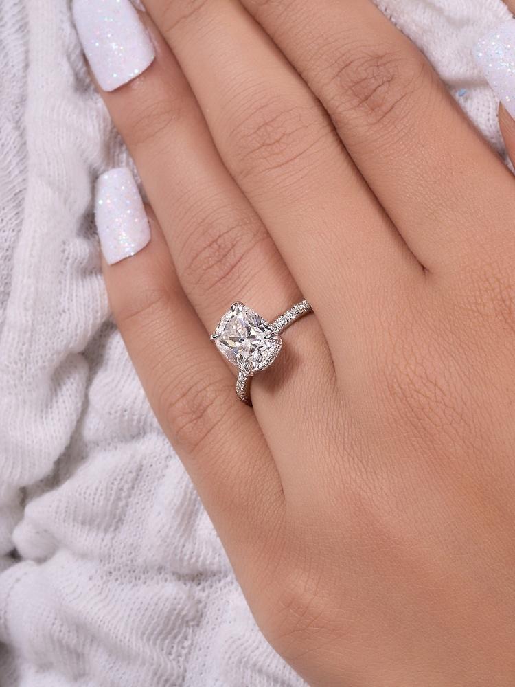 925 Sterling Silver Geometric Four Claw Square Fashion Pink Ring For Women Engagement Wedding Luxury High Quality Fine Jewelry
