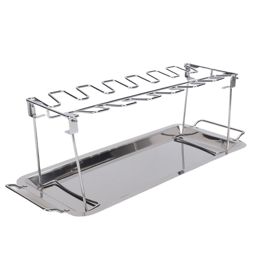 Chicken Leg Grill Rack with Drip Tray Foldable 12 Slots Stainless Steel BBQ Drumstick Holder Stand for Ovens Grills Smoker