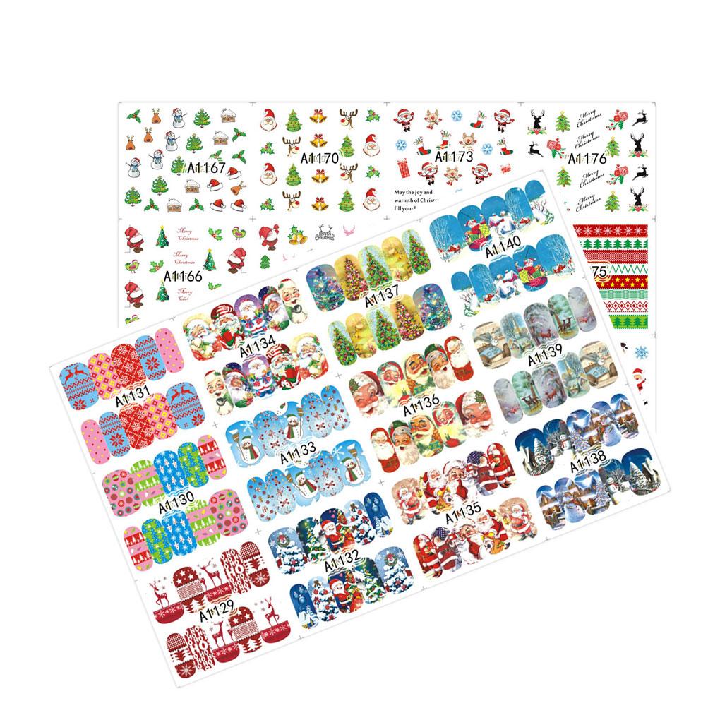 2 Sheets Christmas Nail Art Snowman Deer Transfer Stickers Manicure DIY Tips