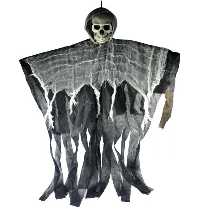Durable 100cm Halloween Skeleton Hanging Reaper With Realistic Skull And Hood
