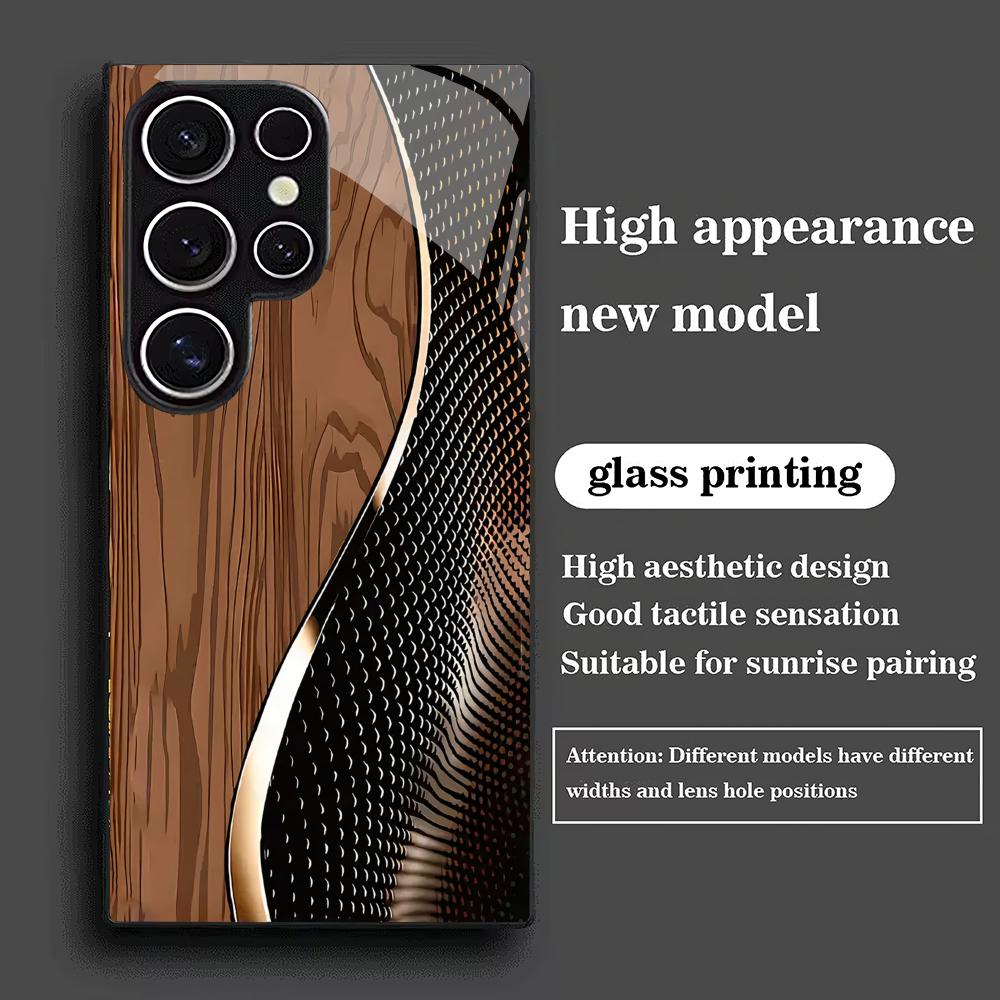 Tempered Glass Phone Case Suitable for Samsung Galaxy S26 S25 S24 S23 S22 S20FE/Ultra/Plus Simple Brown Texture Shock Absorption
