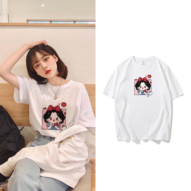 New Korean Version of Summer Cartoon Avatar Cute Simple Shoulder Loose Versatile Casual Top T-shirt Women's Short Sleeves