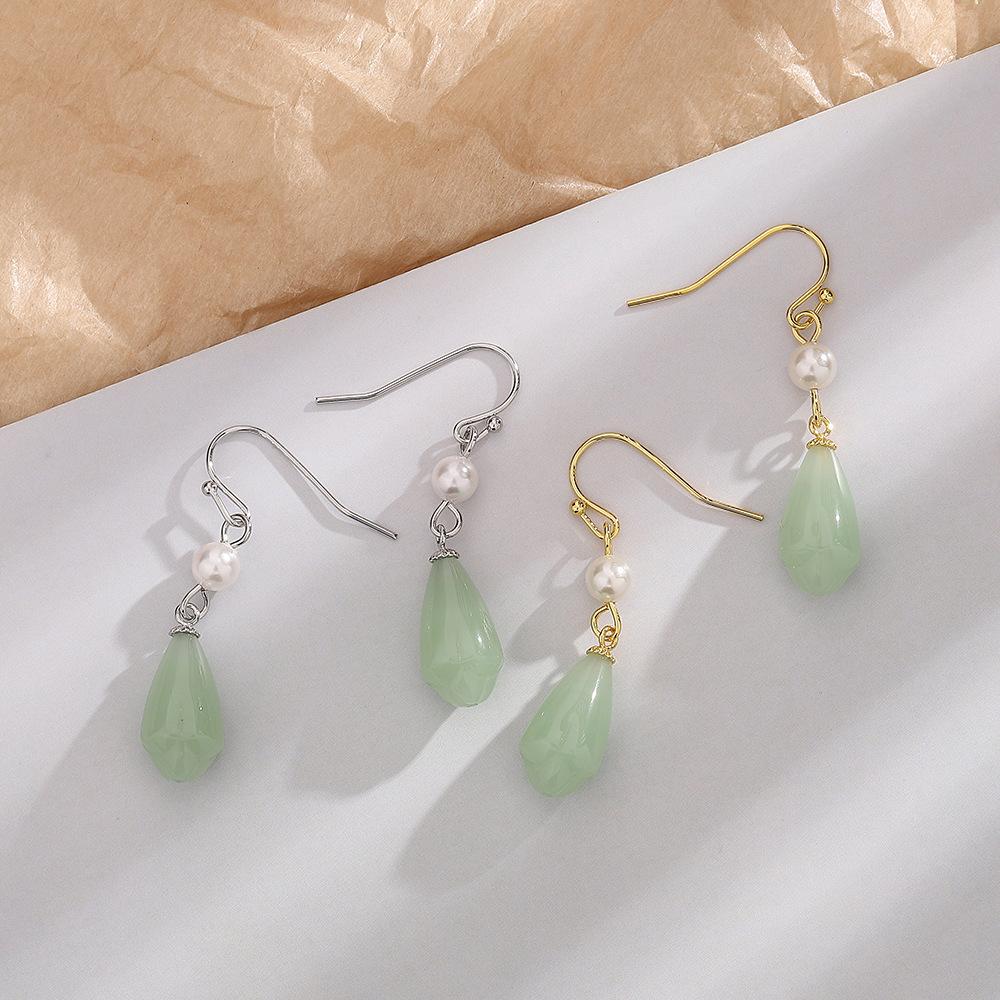 Magnolia Hetian Jade Earrings Short Temperament Elegant Ear Hook Female Classical Court Style Jasper Flower Pearl Earrings