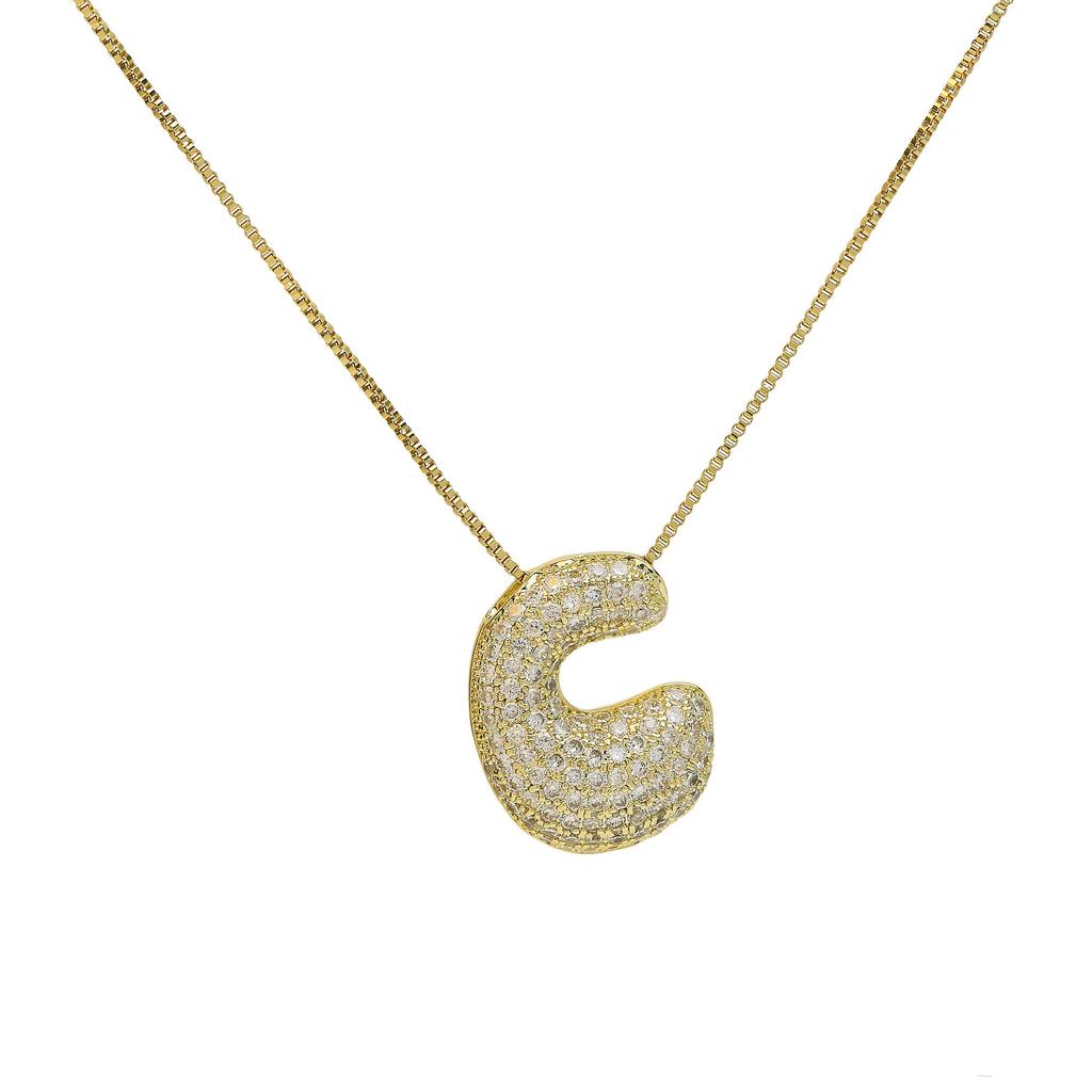 Luxury Zircon 26 English Letter Pendant Necklace for Women Gold Plated Stainless Steel Chain Fat Alphabet Hip Hop Necklace